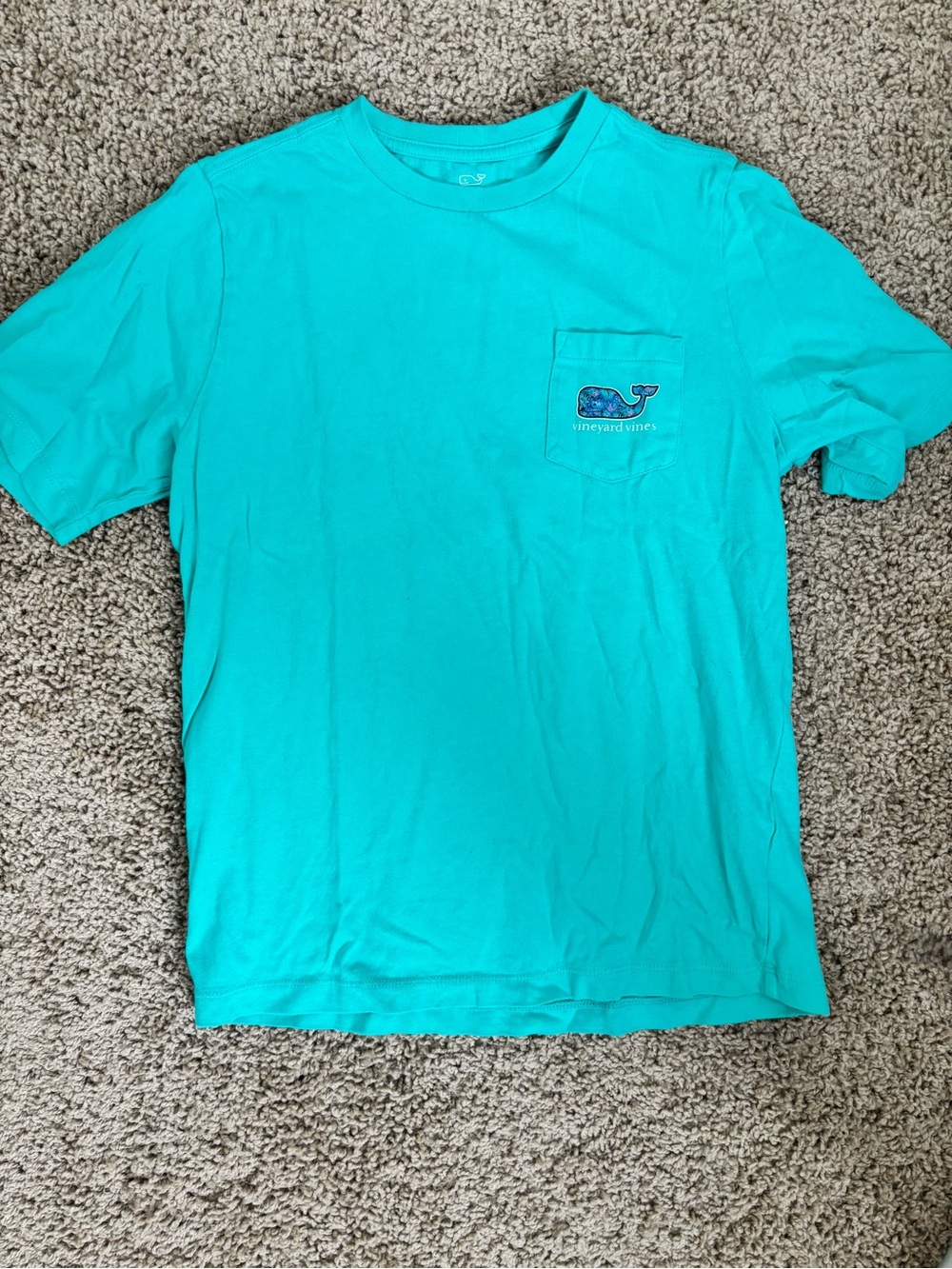 Vineyard Vines Kids Teal Pocket Tee with Whale Logo